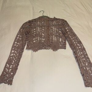 Tobi lavender lace zip up crop top